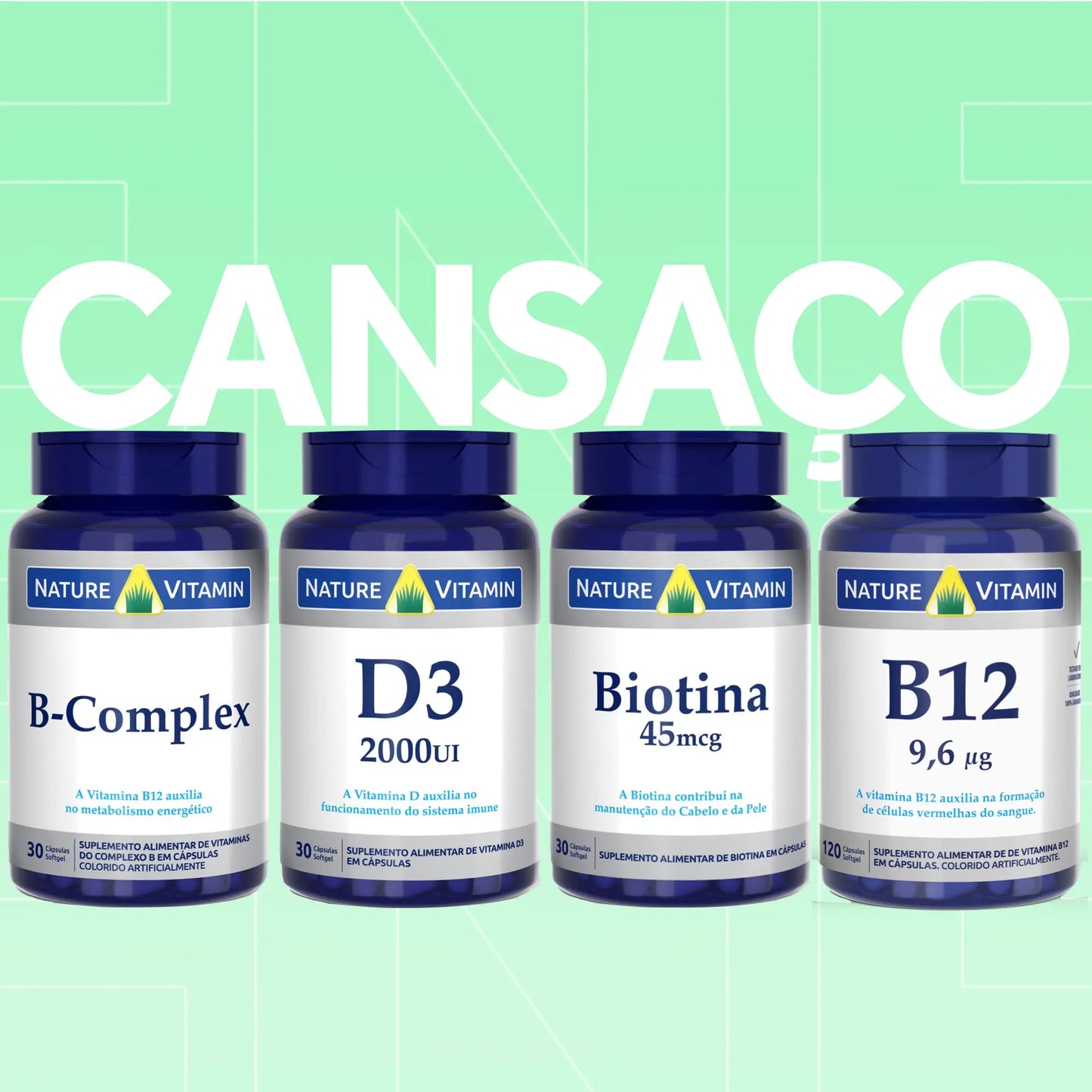 Kit Cansaço: Complexo B, Biotina, B12, Vitamina D3