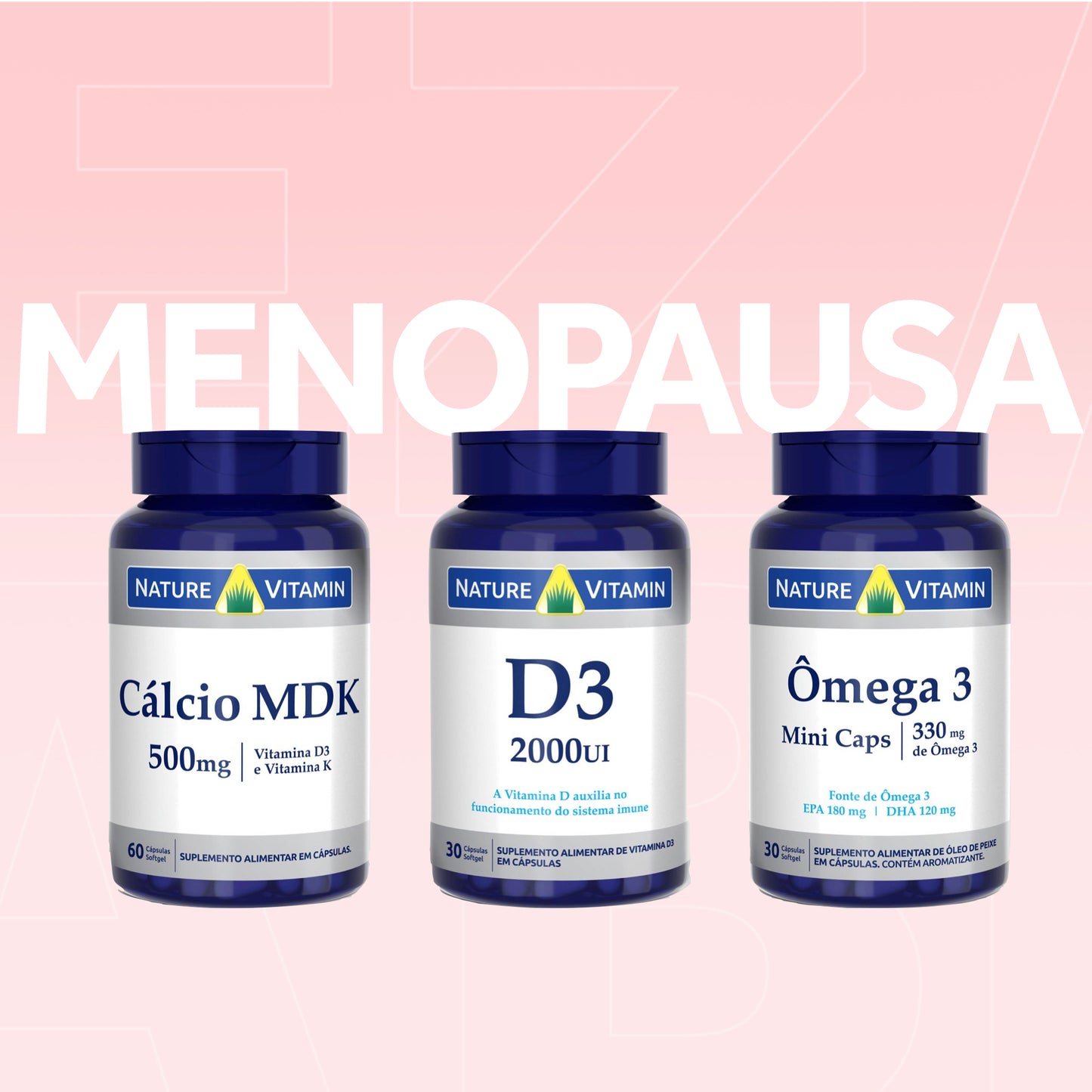 Menopausa 3: Cálcio MDK + D3 + Ômega 3
