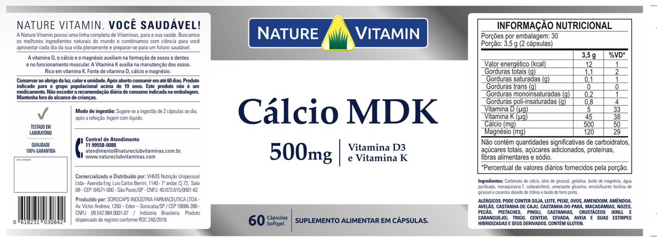 Calcio MDK - 60 Cáps Softgel - Nature Vitamin (SCP)