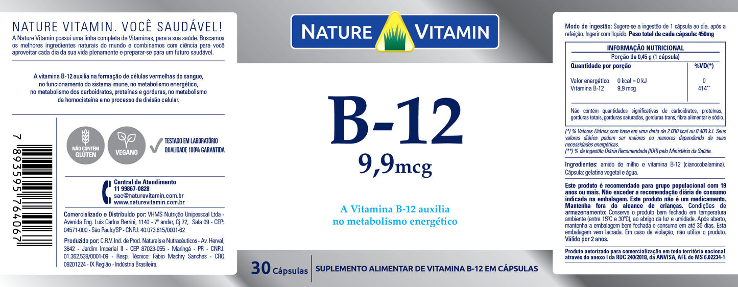 Vitamina B12 9,9mcg - 120 Cápsulas - Nature Vitamin (SCP)