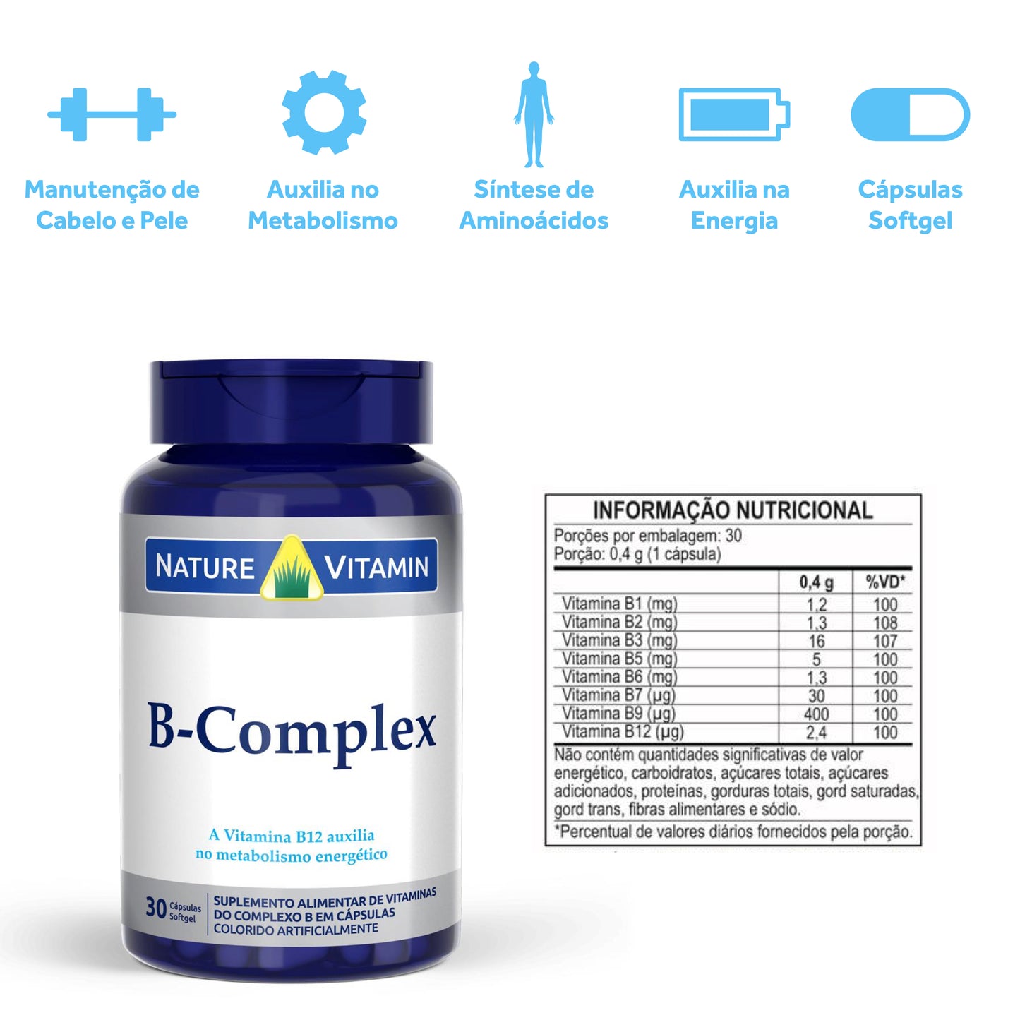 Complexo B - 30 Cáps Softgel - Nature Vitamin (SCP)