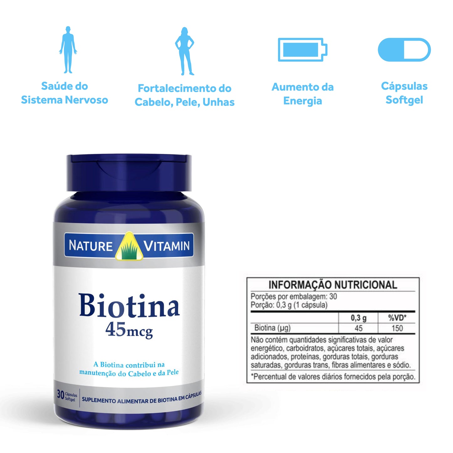 Biotina 45mcg - 30 Cáps Softgel - Nature Vitamin (SCP)