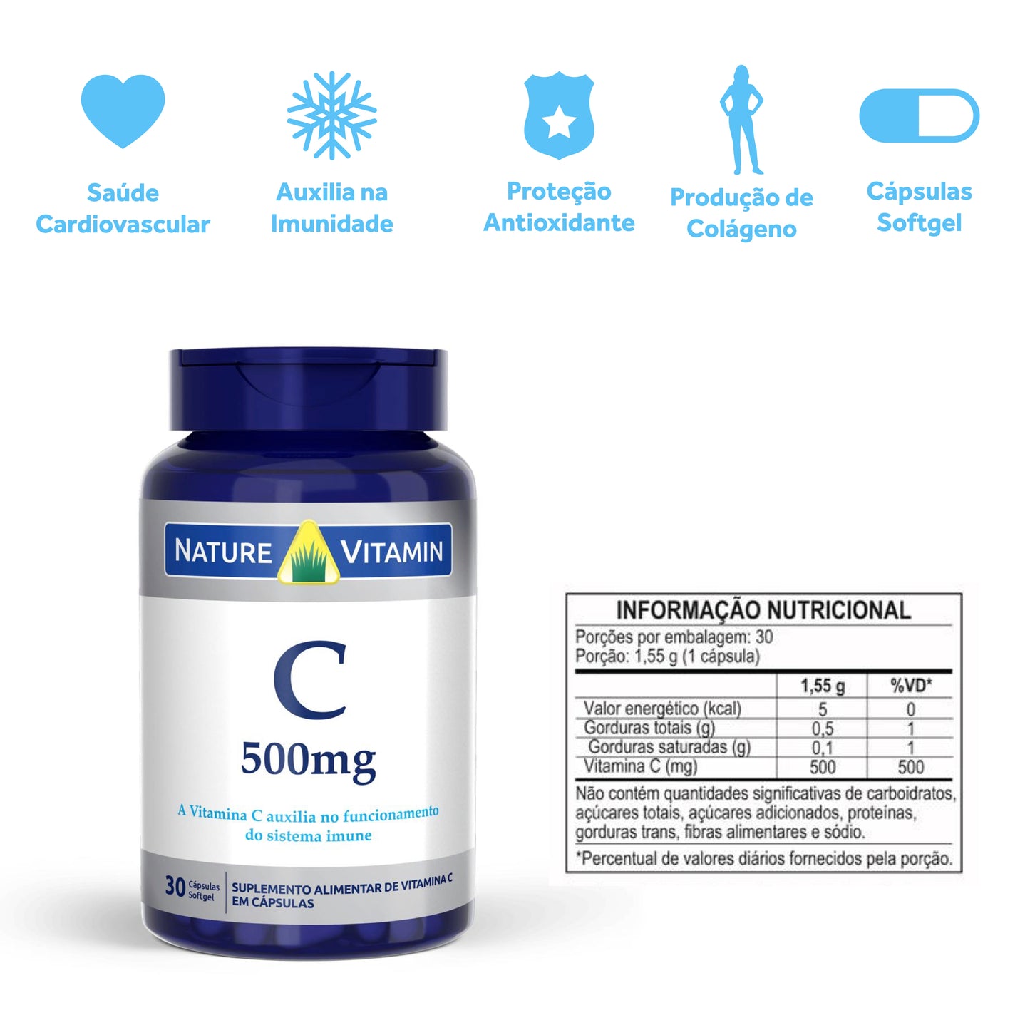 Vitamina C 500 - 30 Cáps Softgel - Nature Vitamin (SCP)