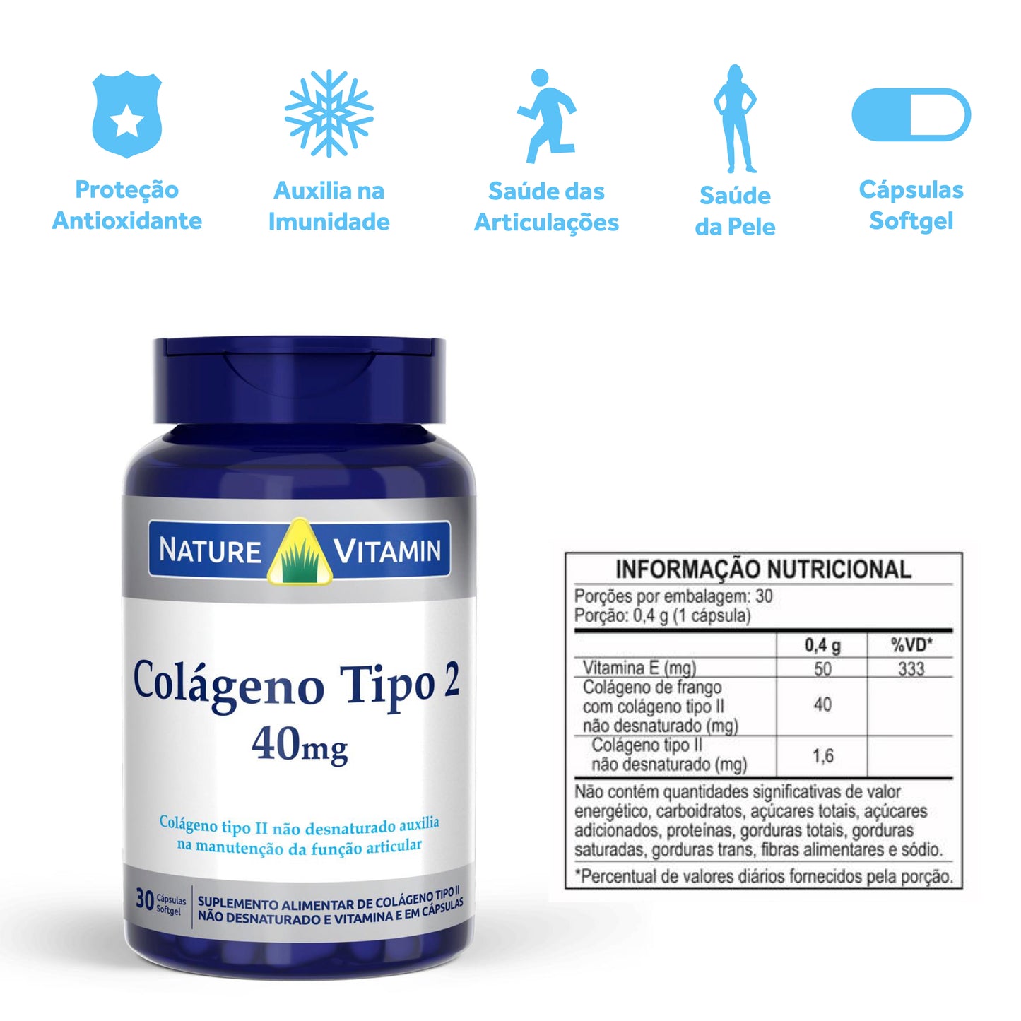 Colágeno Tipo 2 40mg - 30 Cáps Softgel - Nature Vitamin (SCP)