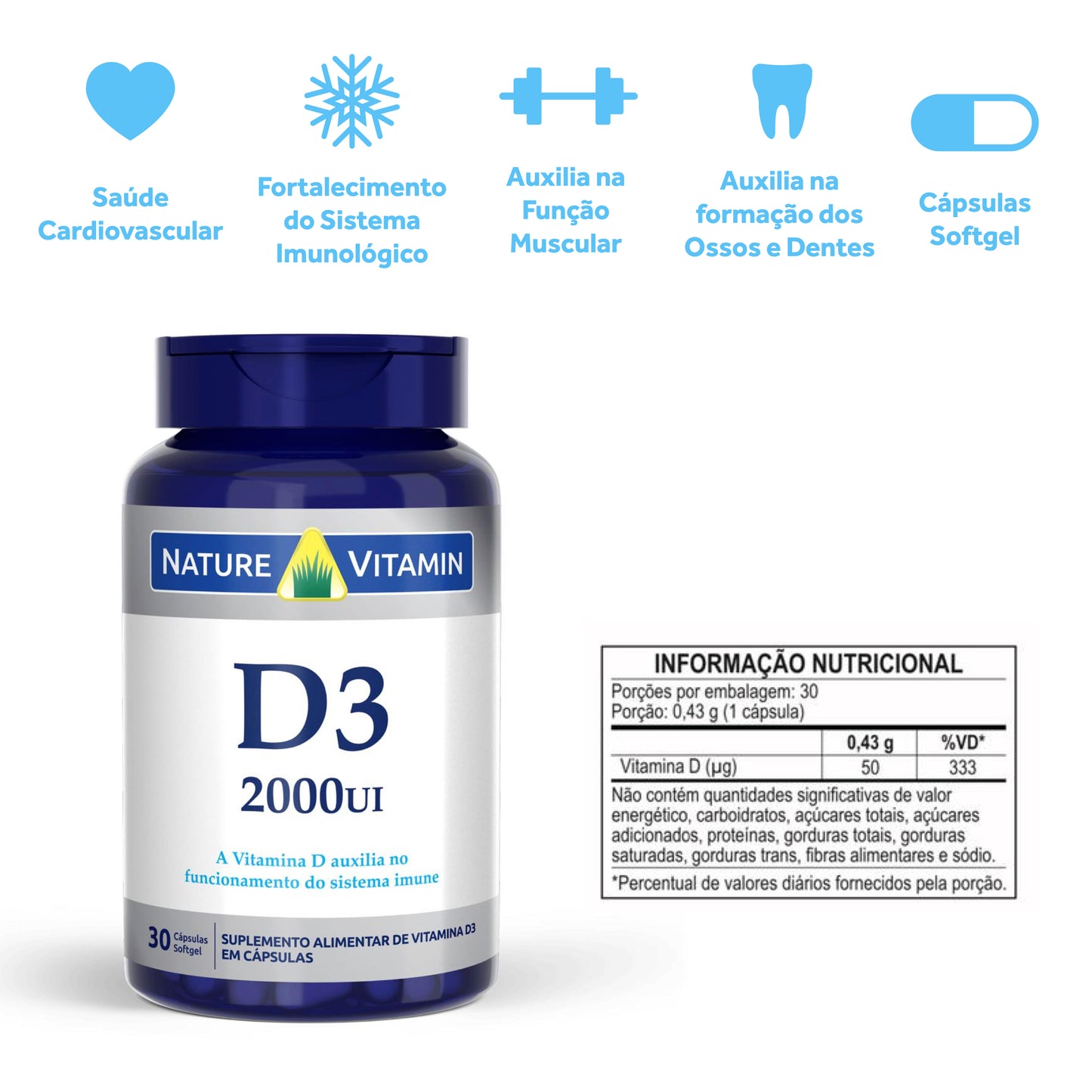 Vitamina D3 2000ui - 30 Cáps Softgel - Nature Vitamin (SCP)