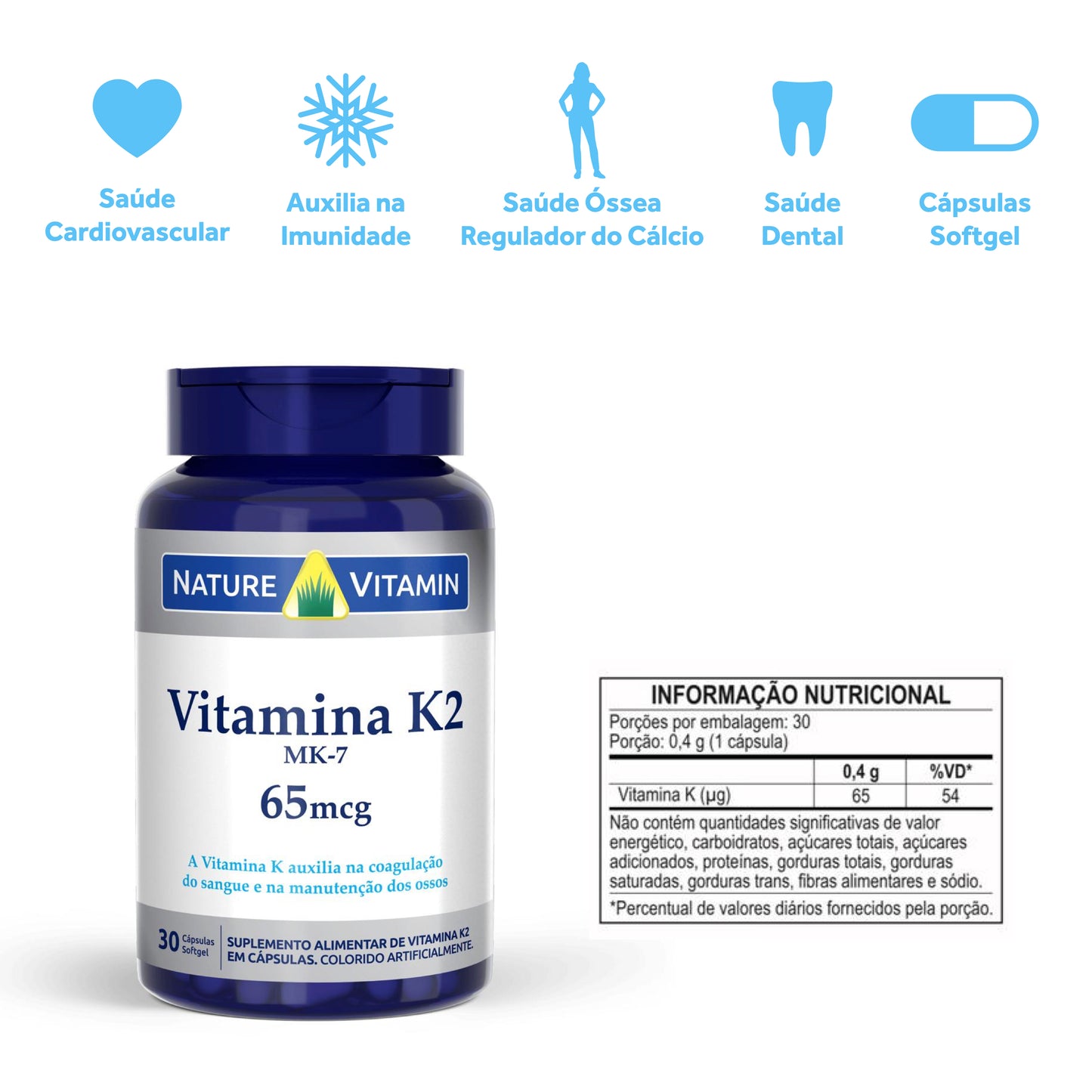 Vitamina K2-MK7 65mcg - 30 Cáps Softgel - Nature Vitamin (SCP)