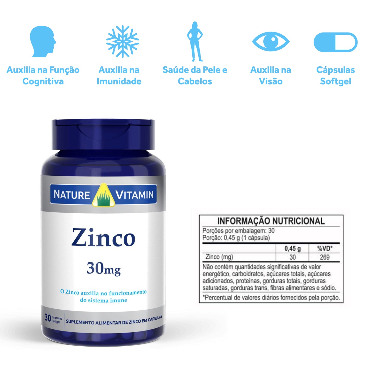 Zinco 30mg - 30 Cáps Softgel - Nature Vitamin (SCP)