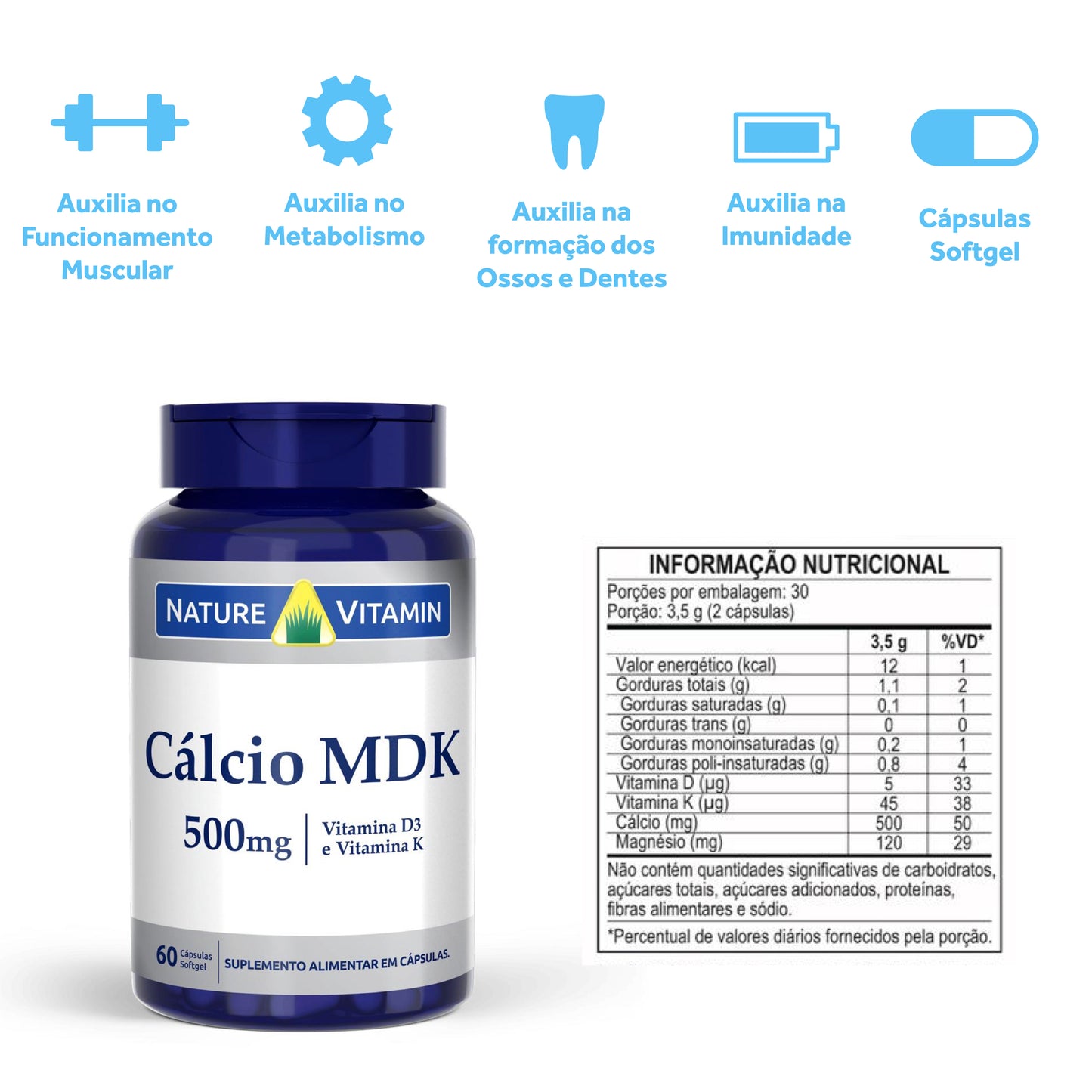 Calcio MDK - 60 Cáps Softgel - Nature Vitamin (SCP)