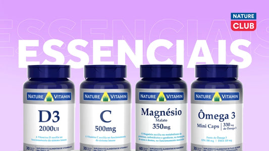 Kit Essenciais: Vitamina D3, Ômega 3, Magnesio Quelato, Vitamina C