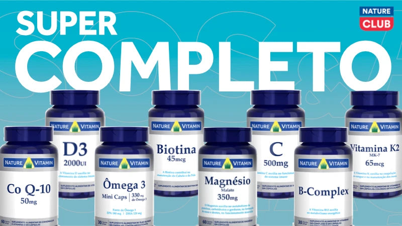 Kit SuperCompleto: Co Q10, Ômega 3, Vitamina D3, Complexo B, Biotina, Vitamina C, Vitamina K2, Magnesio Quelato