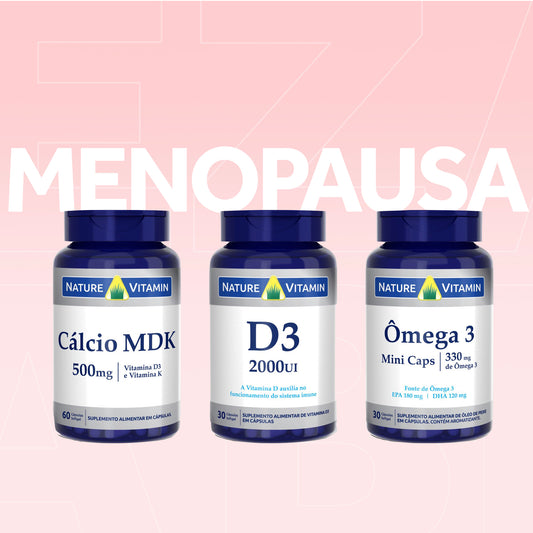 Menopausa 3: Cálcio MDK + D3 + Ômega 3