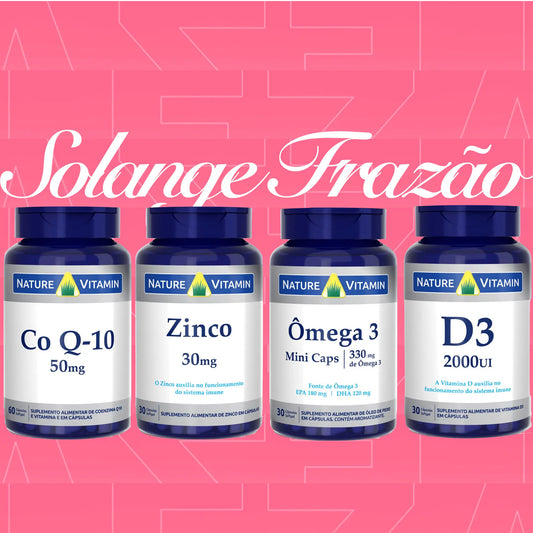 Kit SOLANGE FRAZÃO: Co Q10, Ômega 3, Vitamina D3, Zinco
