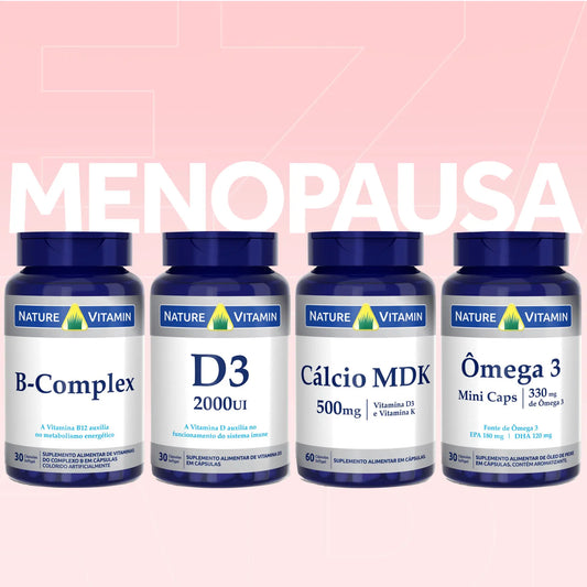 Kit Menopausa: Cálcio MDK, Complexo B, Ômega 3, Vitamina D3