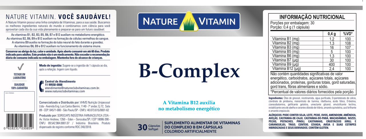 Complexo B - 30 Cáps Softgel - Nature Vitamin (SCP)